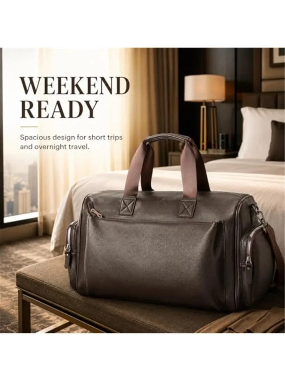 Unisex Vegan Leather Duffel Bag Carry On Bag with Adjustable Shoulder Strap
